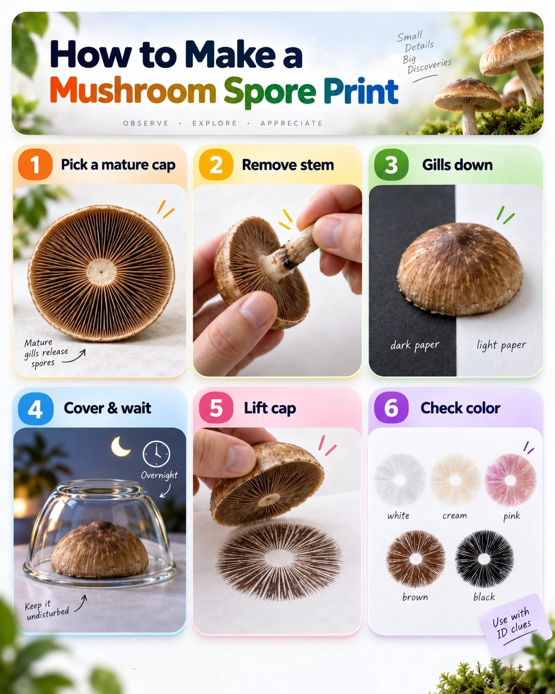 How to Make a Mushroom Spore Print and Use It for Identification