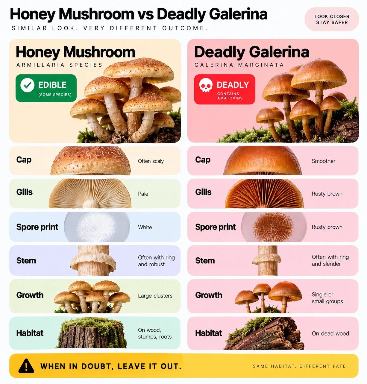 Honey Mushroom vs Deadly Galerina: How to Tell Them Apart