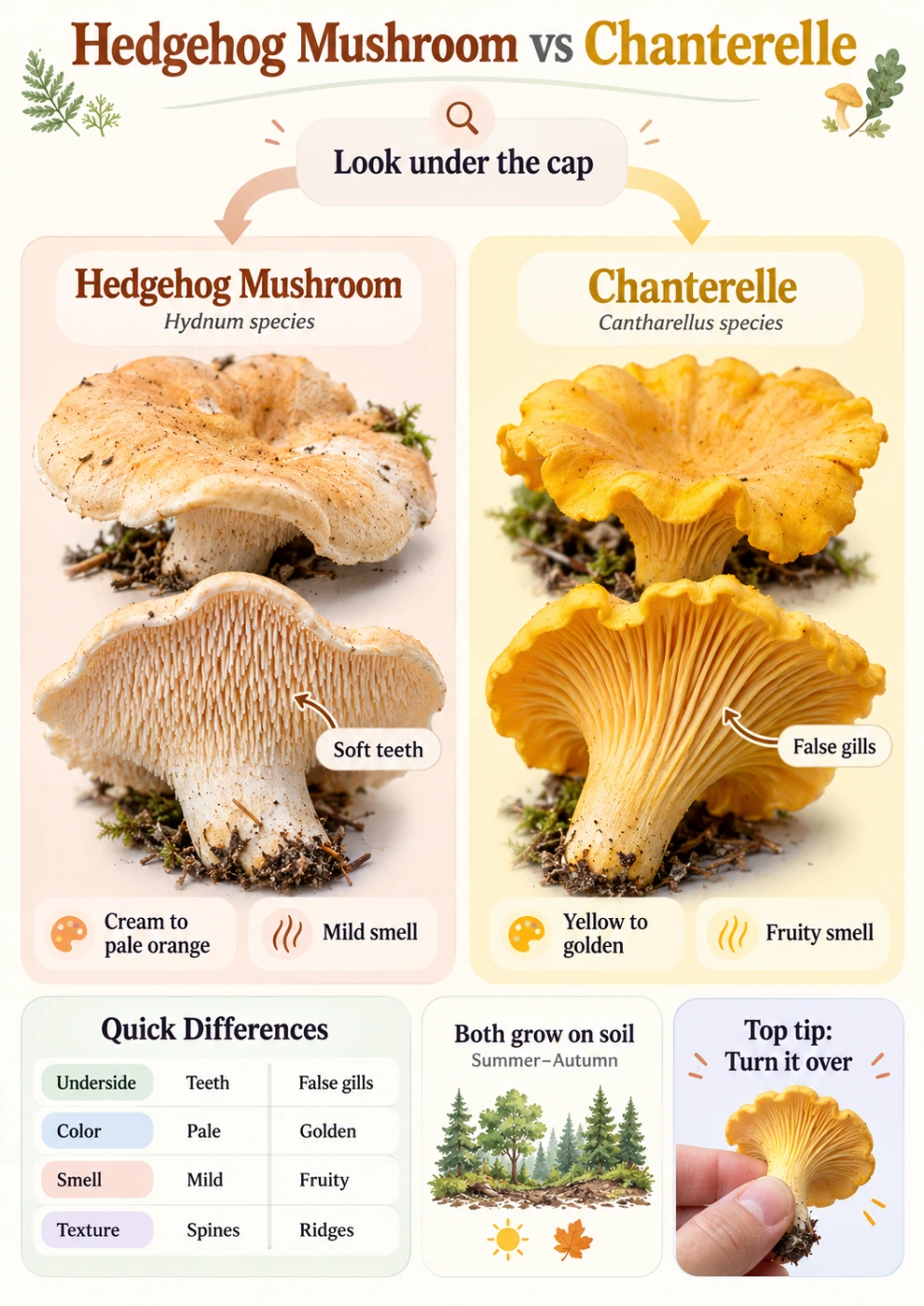 Hedgehog Mushroom vs Chanterelle: How to Tell Them Apart