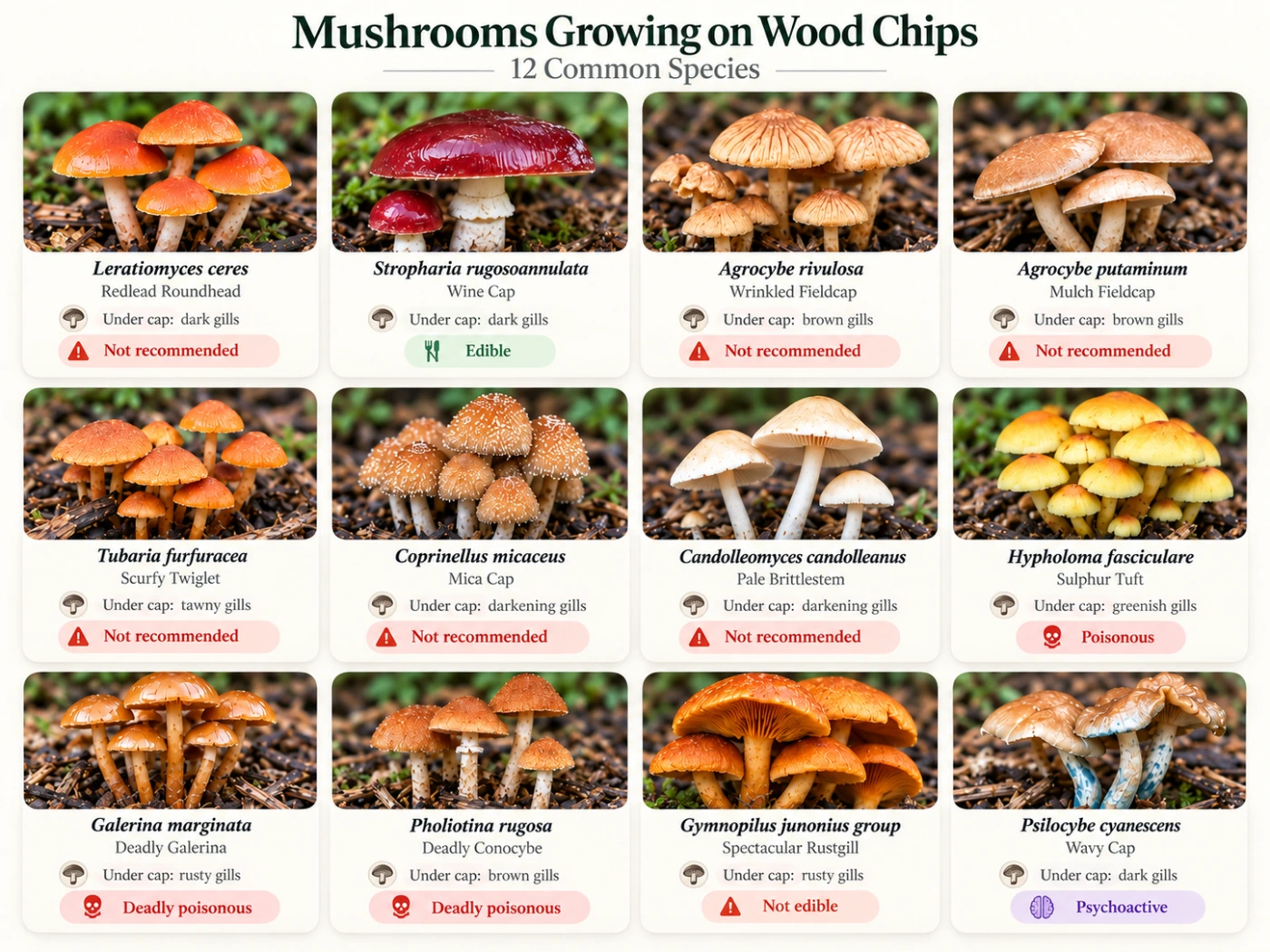 Mushrooms Growing on Wood Chips: 12 Common Species