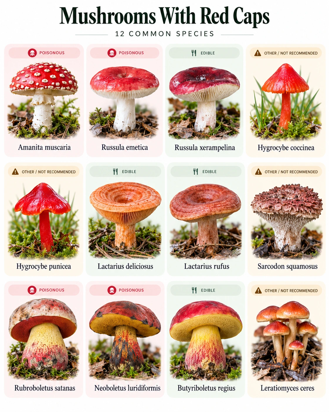 Mushrooms With Red Caps: 12 Common Species, Edible and Poisonous