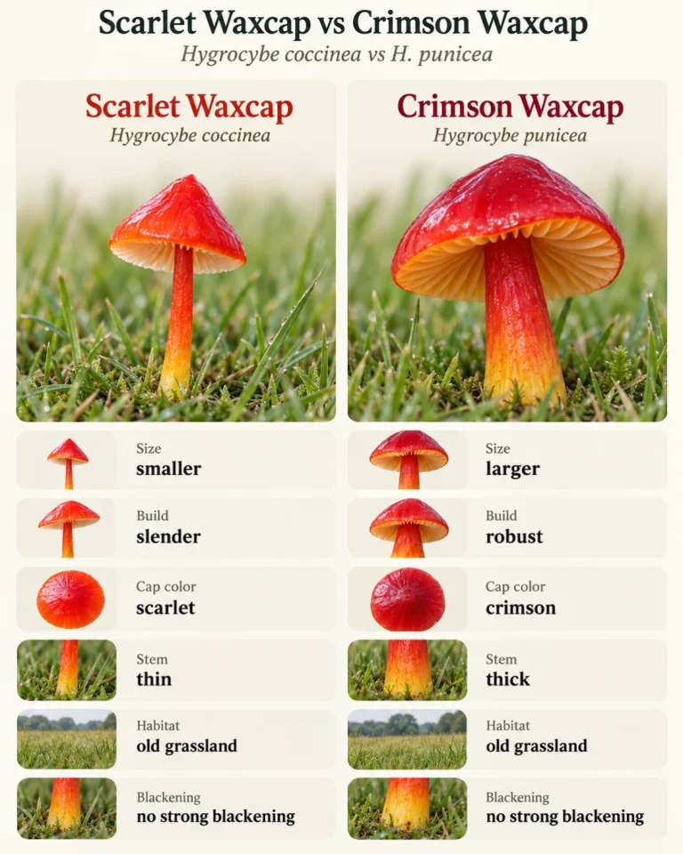 Scarlet Waxcap vs Crimson Waxcap: Hygrocybe coccinea vs H. punicea