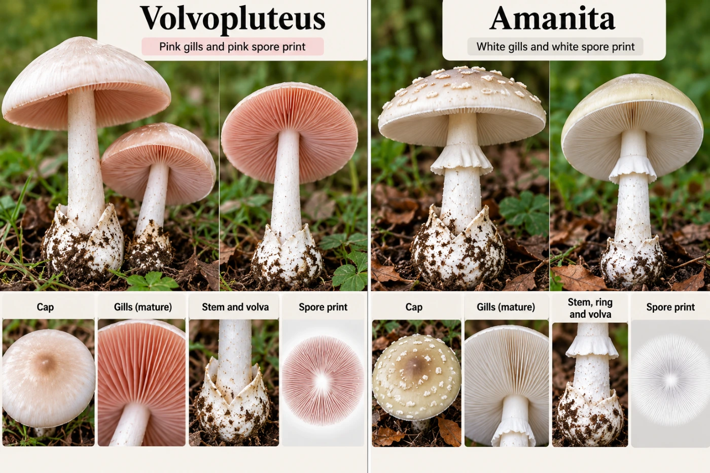Volvopluteus vs Amanita: How to Tell Them Apart
