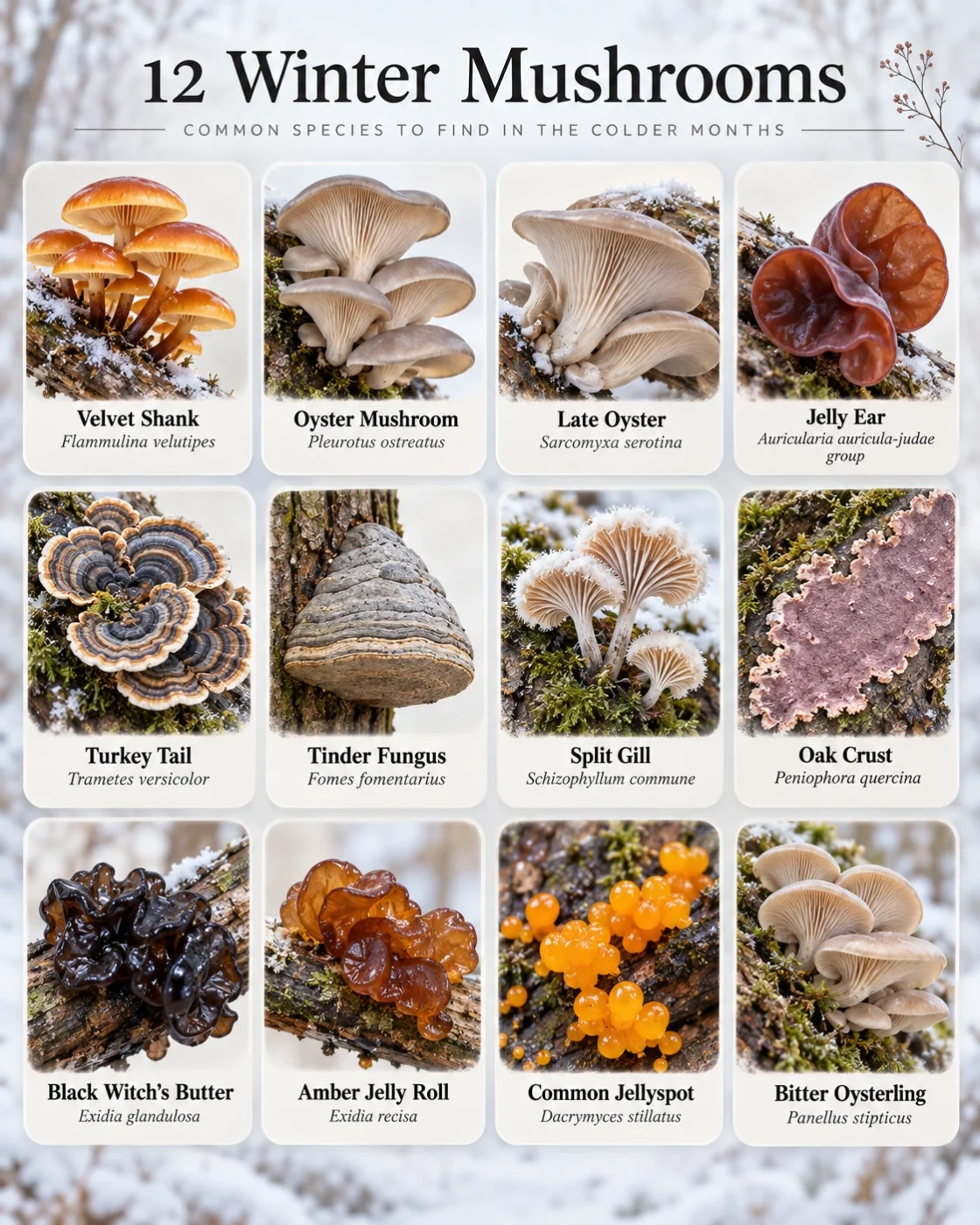 Winter Mushrooms: 12 Species You Can Find in Cold Weather